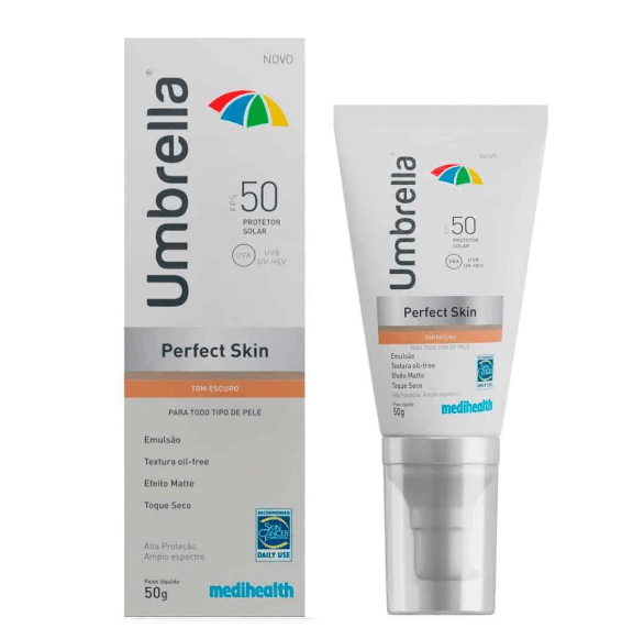 Protetor Solar Facial Umbrella Perfect Skin FPS 50 cor Escuro 50g