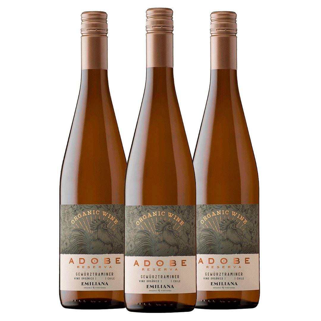 Kit 3 Garrafas Vinho Branco Adobe Reserva Gewurztraminer Orgânico 750ml