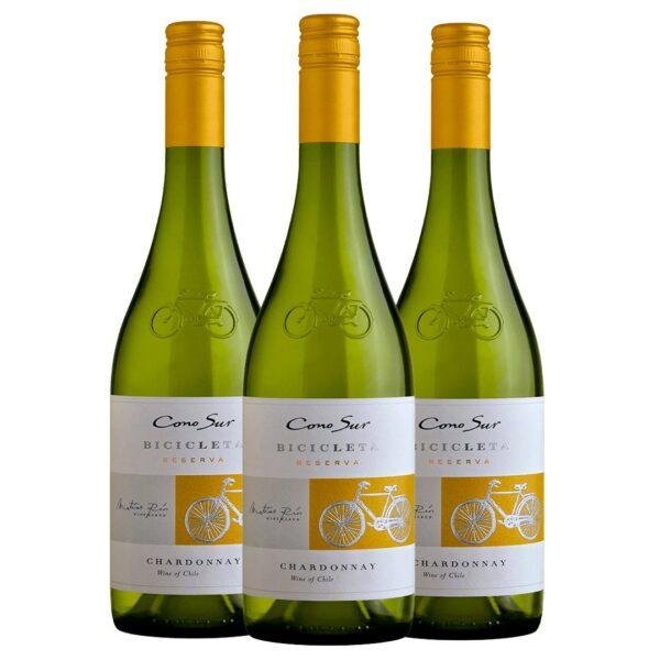 Kit 3 Garrafas Vinho Branco Cono Sur Bicicleta Chardonnay 750ml