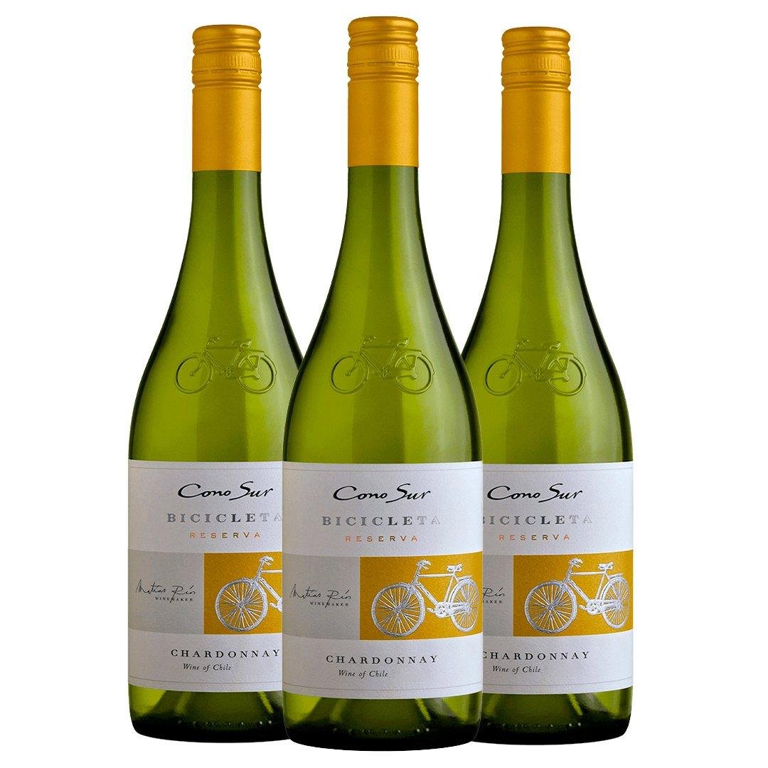 Kit 3 Garrafas Vinho Branco Cono Sur Bicicleta Chardonnay 750ml
