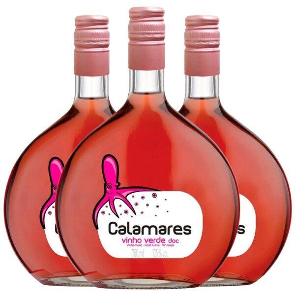 Kit 3 Garrafas Vinho Rosé Calamares Vinho Verde 750ml