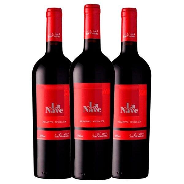 Kit 3 Garrafas Vinho Tinto La Nave Primitivo 750ml