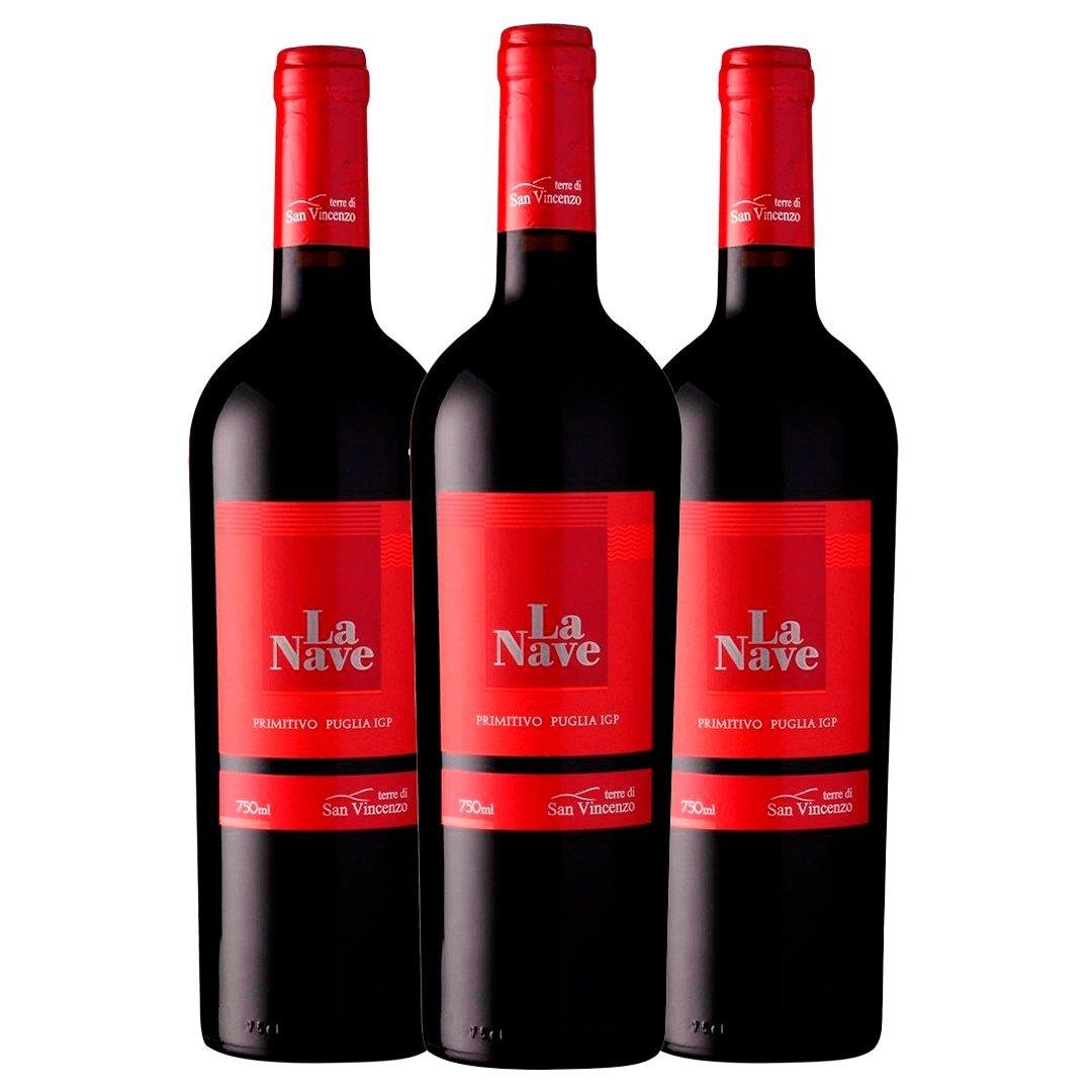 Kit 3 Garrafas Vinho Tinto La Nave Primitivo 750ml