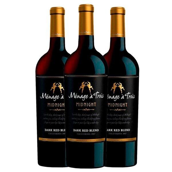 Kit 3 Garrafas Vinho Tinto Menage a Trois Midnight Dark Red Blend 750ml