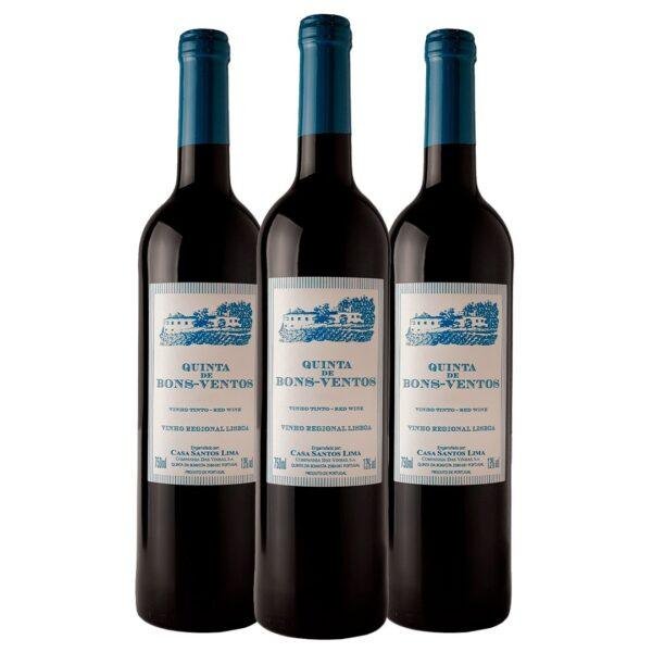 Kit 3 Garrafas Vinho Tinto Quinta de Bons Ventos 750ml