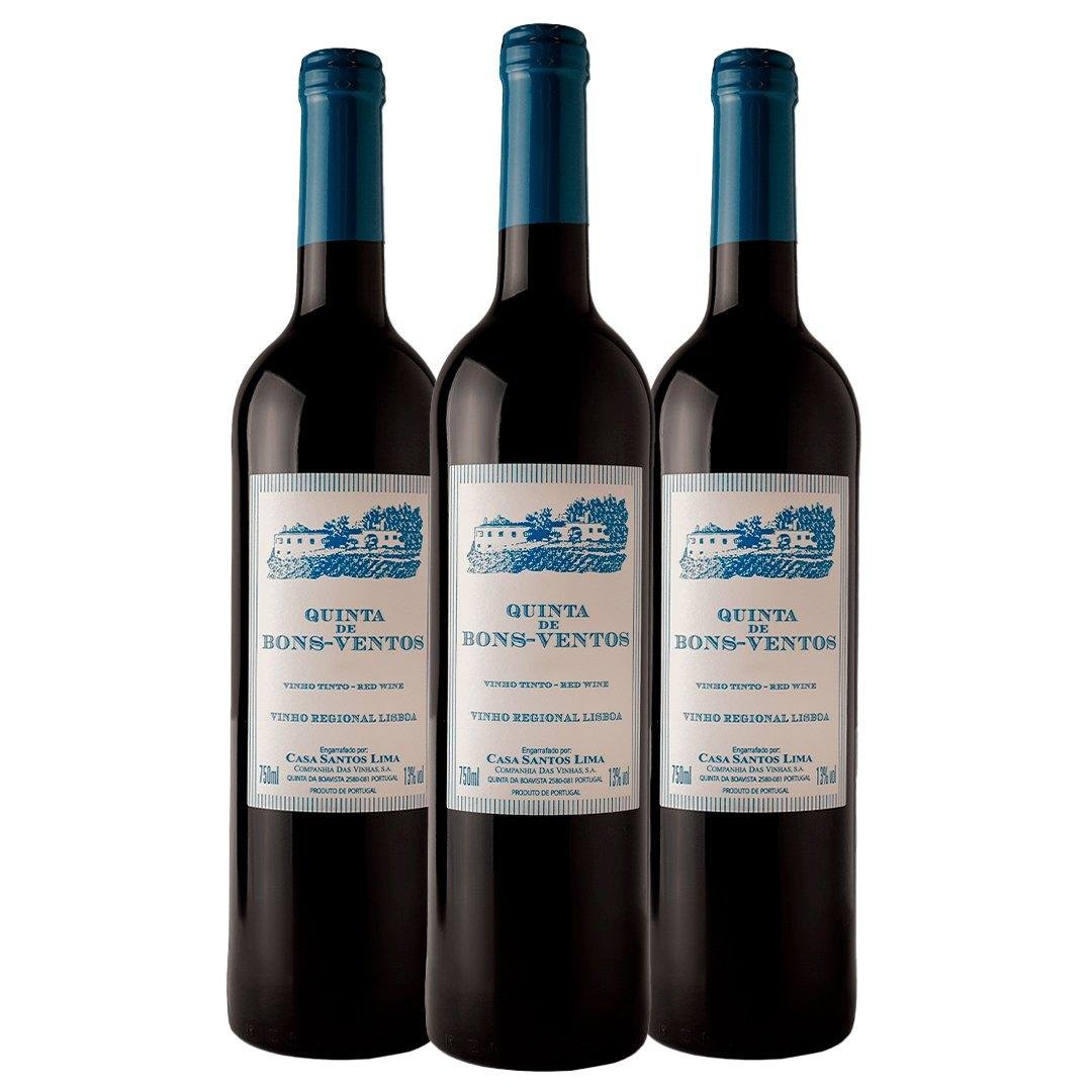 Kit 3 Garrafas Vinho Tinto Quinta de Bons Ventos 750ml
