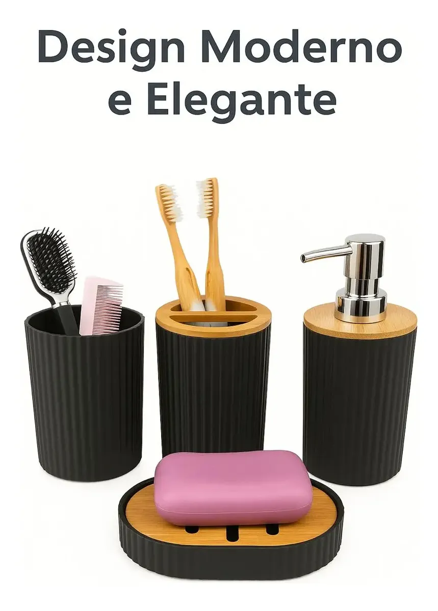 Banheiro Lavabo Kit 4 Peças Organizador Bambu Decorativo - Image 4