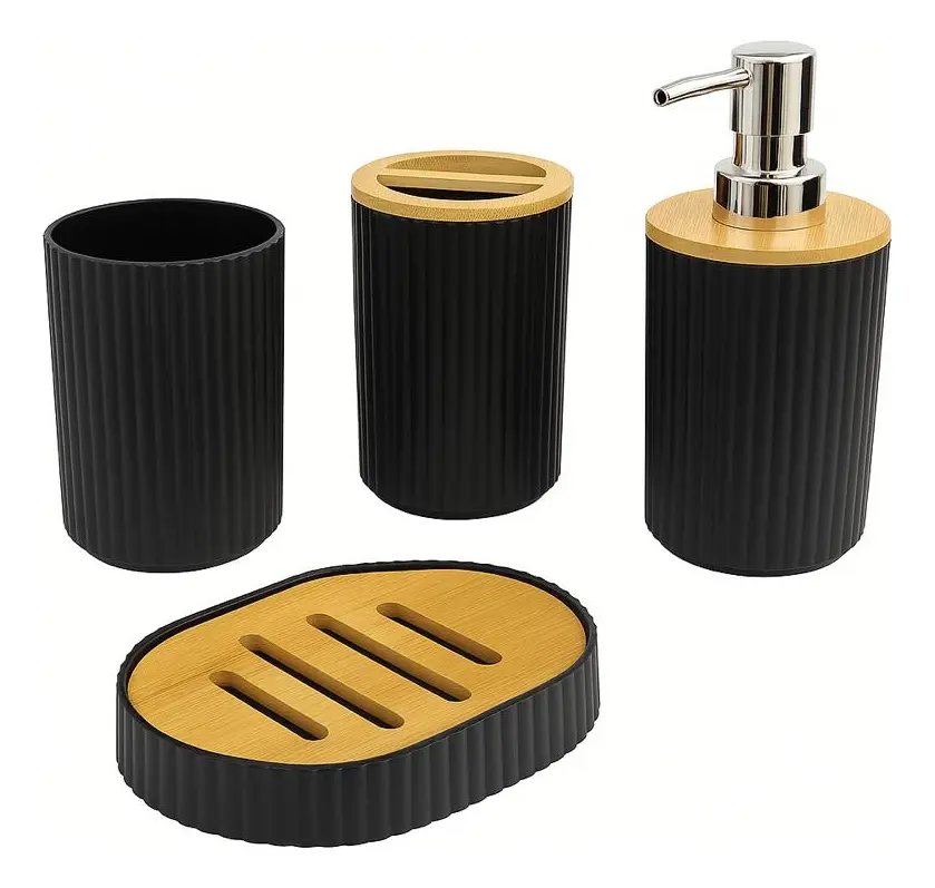 Banheiro Lavabo Kit 4 Peças Organizador Bambu Decorativo
