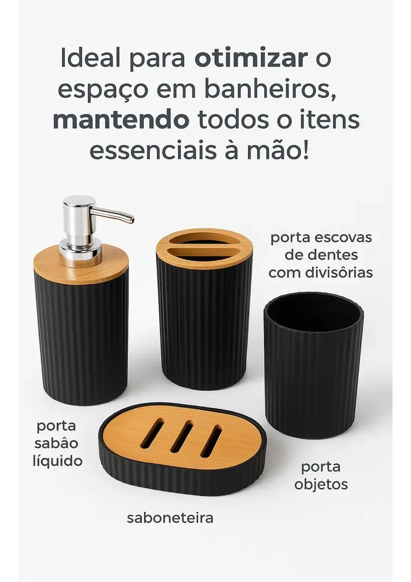 Banheiro Lavabo Kit 4 Peças Organizador Bambu Decorativo - Image 5