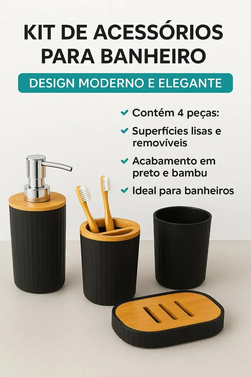 Banheiro Lavabo Kit 4 Peças Organizador Bambu Decorativo - Image 3